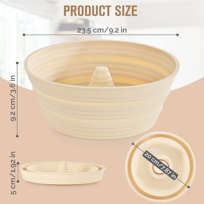 Silicone Bread Proofing Baskets, Collapsible Sourdough Baskets with Central Column, Non-Stick Round Dough Bowl, Oven & Dishwasher Safe (Beige, 9.2"L x 3.6"H)