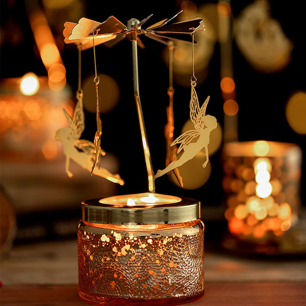 Funny Rotatable Scented Candles Decorative Soy Candle with Carousel Fairy Jar Candle Christmas Birthday Gifts for Women Unique Candle
