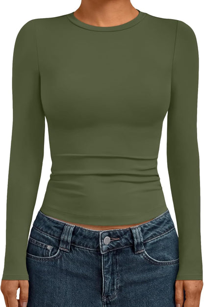 AUTOMET Womens Long Sleeve Shirts Basic Compression Going Out Crop Tops Fall Fashion Y2K Clothes 2025