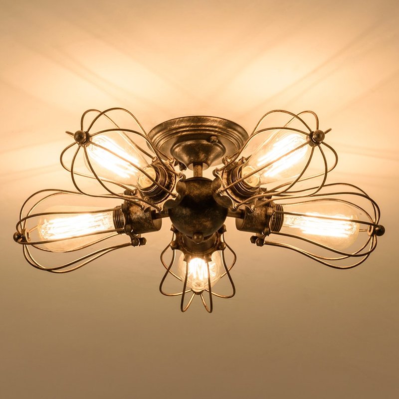 moonkist Vintage Ceiling Light Industrial Semi-Flush Mount Ceiling Light Metal Fixtures Painted Finish (with 5 Light) (Bronze)
