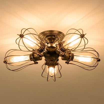 moonkist Vintage Ceiling Light Industrial Semi-Flush Mount Ceiling Light Metal Fixtures Painted Finish (with 5 Light) (Bronze)