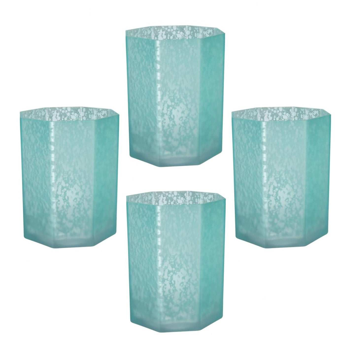 Aqua Blue Frosted Mercury Glass Octagonal Candle Holder, 4 Pack