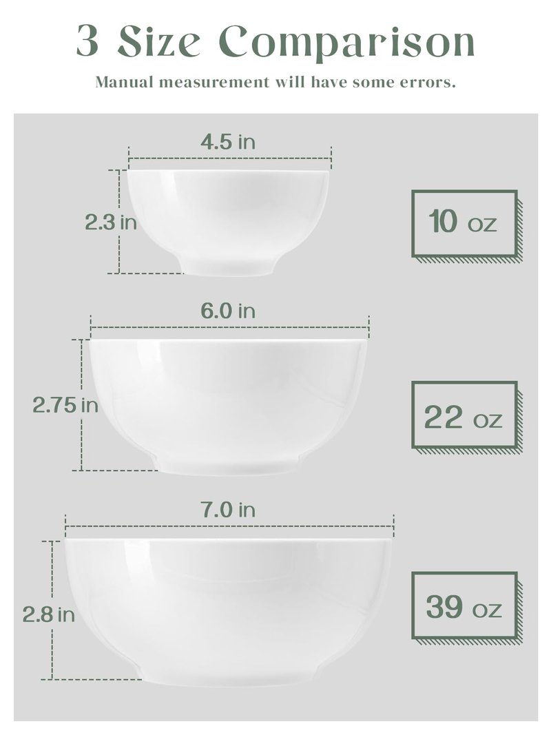 DOWAN 22 OZ White Ceramic Bowls Set of 4 - Perfect for Soup Bowls for Kitchen, Cereal Bowl, Ramen Bowl, Microwave Safe for Oatmeal, Fruit,Salad and Rice Bowl - Dishwasher & Microwave Safe
