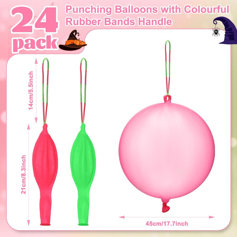 Charnoel 24 Pcs Pink and Green Gift Pink and Green Punch Balloons Bounce with Rubber Band Handle Witch Party Punching Balloons with Colored Rubber Band Handle for Birthday