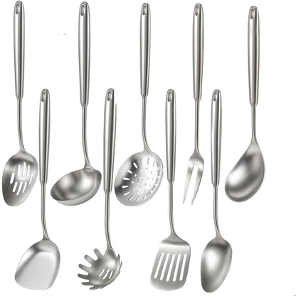 5 Pcs Newness Cooking Utensils Set, 304 Stainless Steel Kitchen Utensils Set, Metal Kitchen Accessories, Include Soup Ladle, Slotted Skimmer Spoon, Spaghetti Spoon and Spatula, Dishwasher Safe