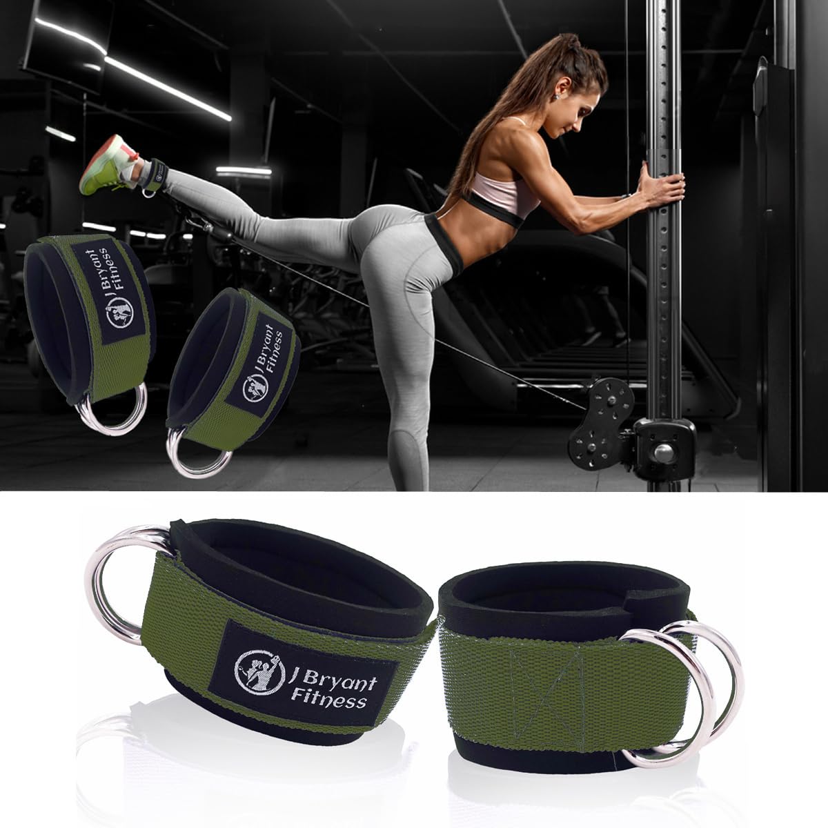 J Bryant Barbell Pad Set with 2 Ankle Straps for Cable Machines Hip Resistance Band Weight Lifting Straps Thick Cushion Hip-Thrusts Pad with Carry Bag for Squats Bench Press Workout