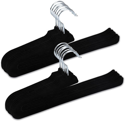 Velvet Pants Hangers - 16 Pack Black Non-Slip Hangers with 360° Swivel Hook | Space-Saving for Heavy Pants & Jeans