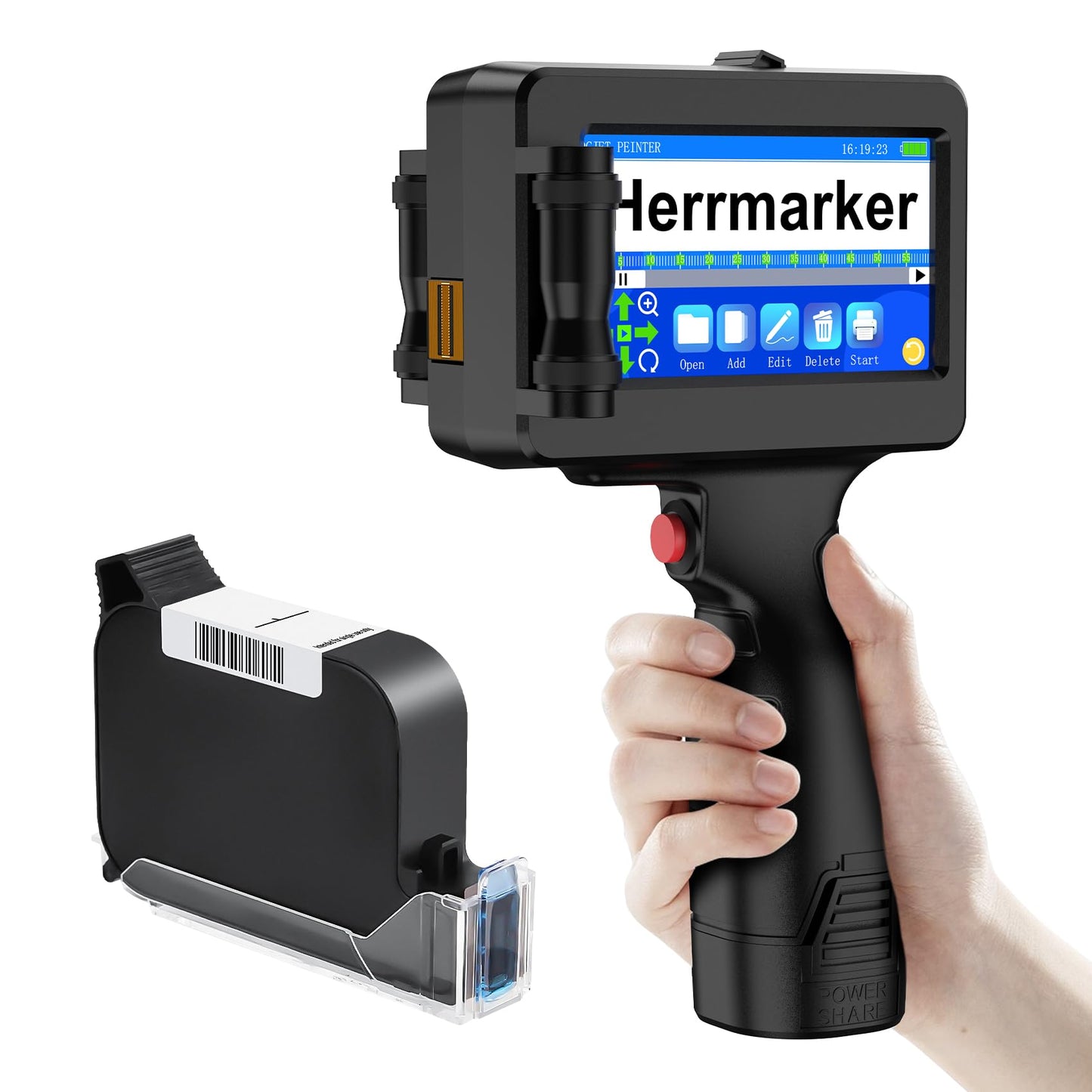 TIJ314 Handheld Inkjet Printer Gun, Handheld Printer with 42ml Quick-Drying Ink Cartridge, 4.3" Touch Screen Date Printing Machine for Barcode,Text,QR Code,Batch Number on Carton Plastic Tube Metal