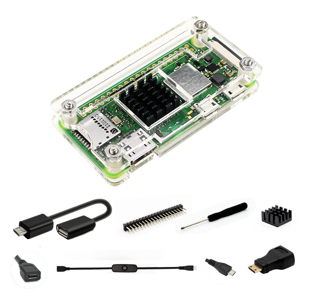 iUniker Raspberry Pi Zero Case, Case for Raspberry Pi Zero 2 w, with Heatsink, HDMI Adapter, OTG Cable, Header, ScrewDriver, Power Switch for Pi Zero 2 w/w (Clear)