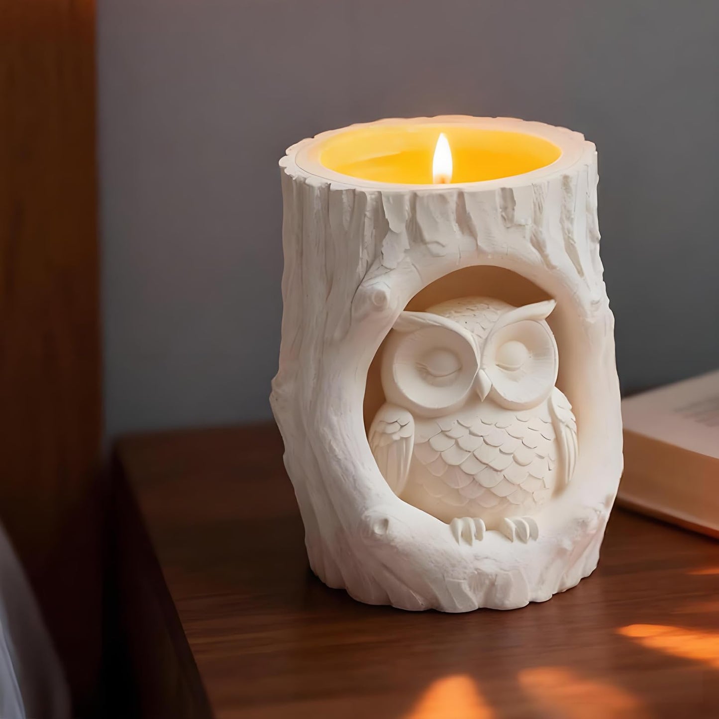 Wehous Candle Holder Silicone Mold, Owl with Wood Shape Container Resin Molds, Unique Storage Jar Succulent Planter Pot Jewelry Trinket Makeup Holder Epoxy Resin Concrete Cement Mold DIY Home Decor