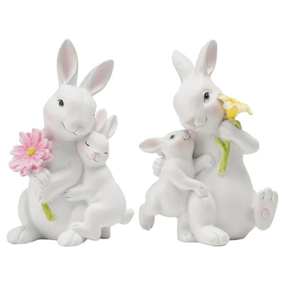 Braxio Easter Bunny Family Figurine Decoration - Bunny Collectible Figurines for Easter Decoration/Spring/Wedding Set of 2
