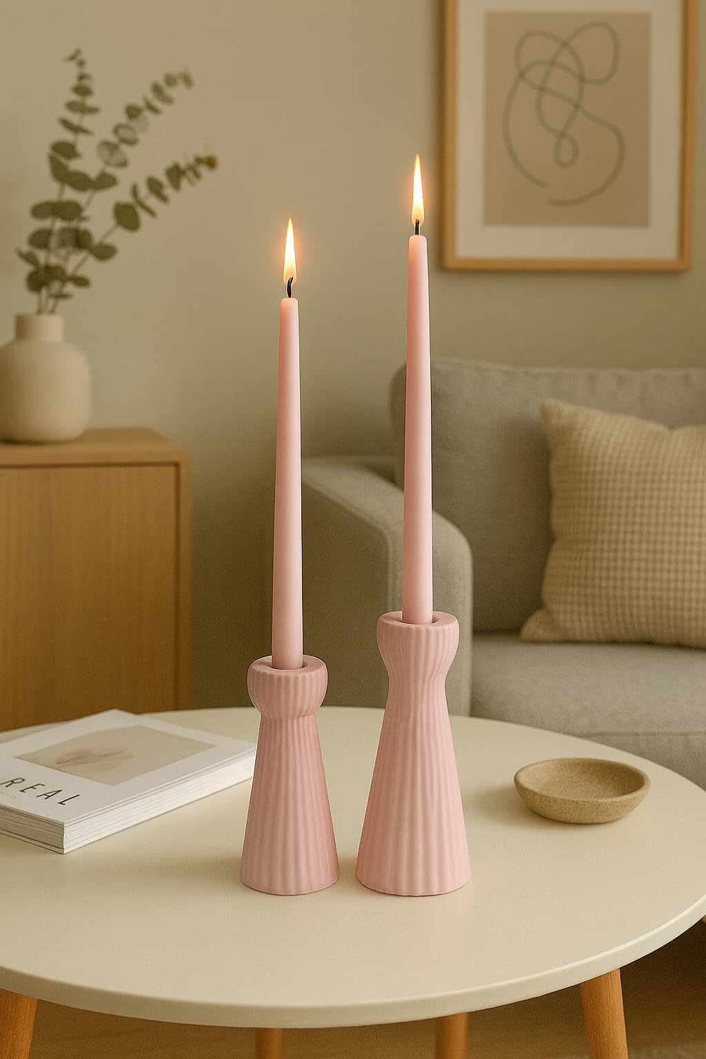 SCBLOOM Taper Candle Holders for Candlesticks Ceramic Candle Stick Candle Holder- Set of 2 Decorative Candle Stand for Wedding Decor,Dinner Party and Table Centerpieces,Housewarming Gift Pink