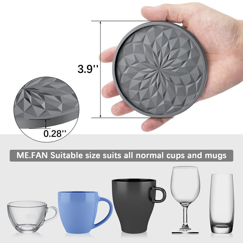 ME.FAN Silicone Coasters with Holder,[6 Pack] Drinking Coasters - Cup Mat for Hot or Cold Drinks, Thickened, Non-Slip, Non-stick,Deep Tray Red