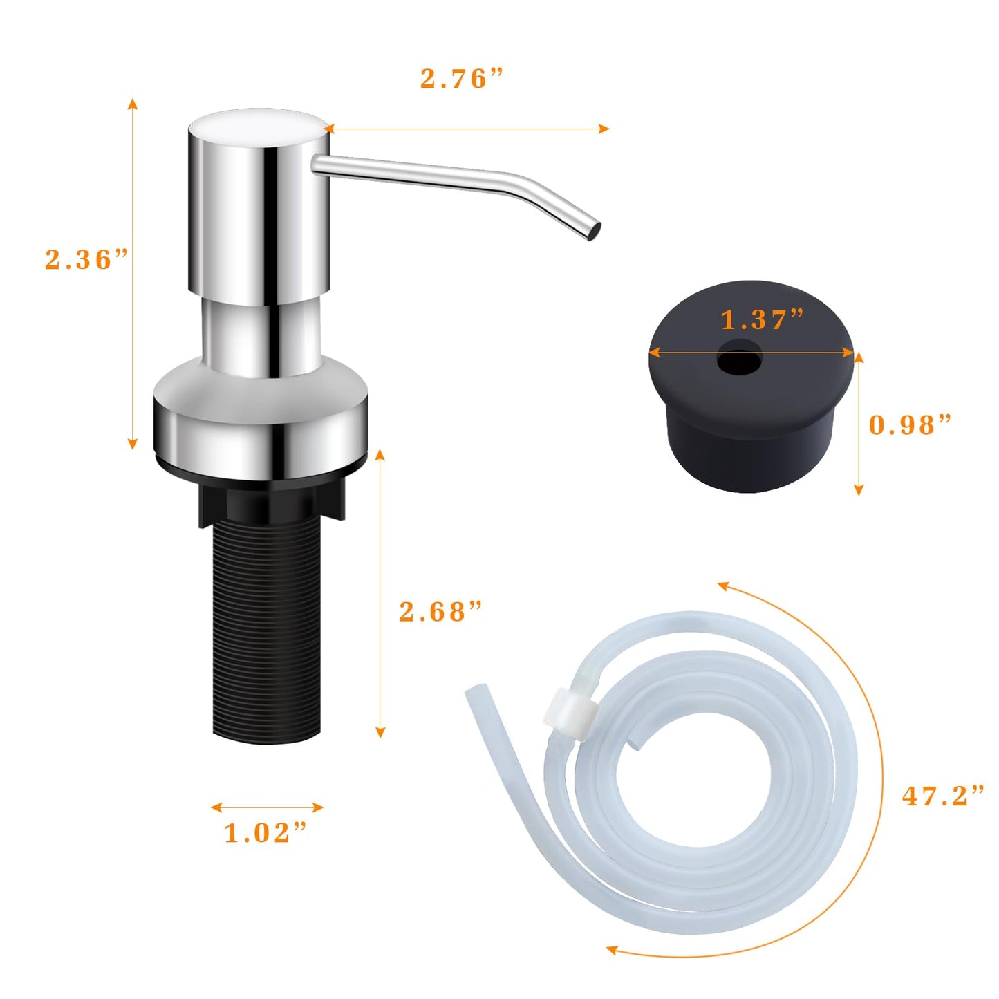 Sink Soap Dispenser for Kitchen Sink, Countertop Built in Sink Soap Dispenser with 47” Extension Tube kit, No Need to Fill The Little Bottle Again (Gray)