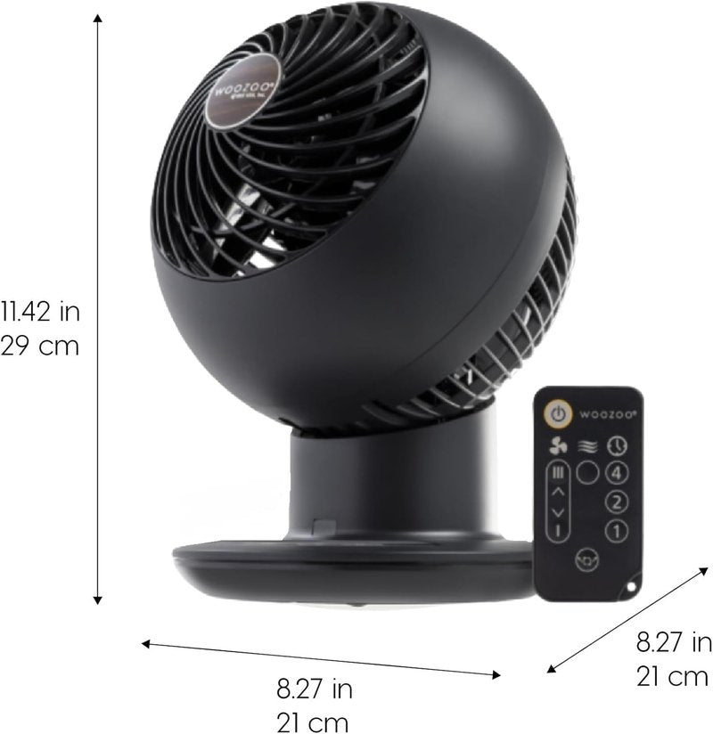 IRIS USA WOOZOO Air Circulator Fan with Remote, Oscillation, 5 Speeds, 82ft Max Air Distance, 90° Adjustable Tilt, 30db Quiet Motor, Small Fan for Bedroom, Office, Dorm, Black