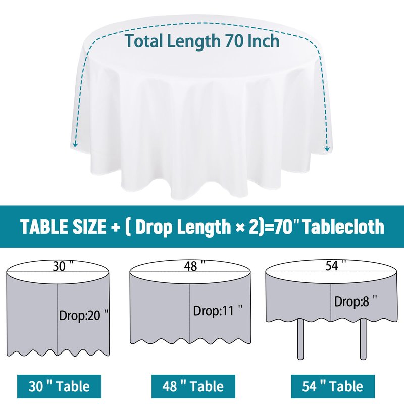Kesfey 6 Packs Round White Polyester Tablecloths for 48 inch, 20 inch Tables Round Table Cloths 60 inch Stain and Wrinkle Resistant Washable Fabric Table Cover for Party Wedding Dining Banquet Buffet