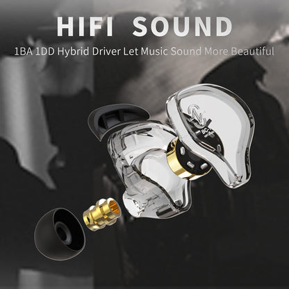 CCZ Yinyoo Melody in Ear Monitors Earphones Headphones Wired Earbuds without Microphone IEM HIFI Bass with 1DD 1BA, Ear fins, 4N OFC Cable for Musicians, Singer, on Stage, Studio (no mic, clear black)