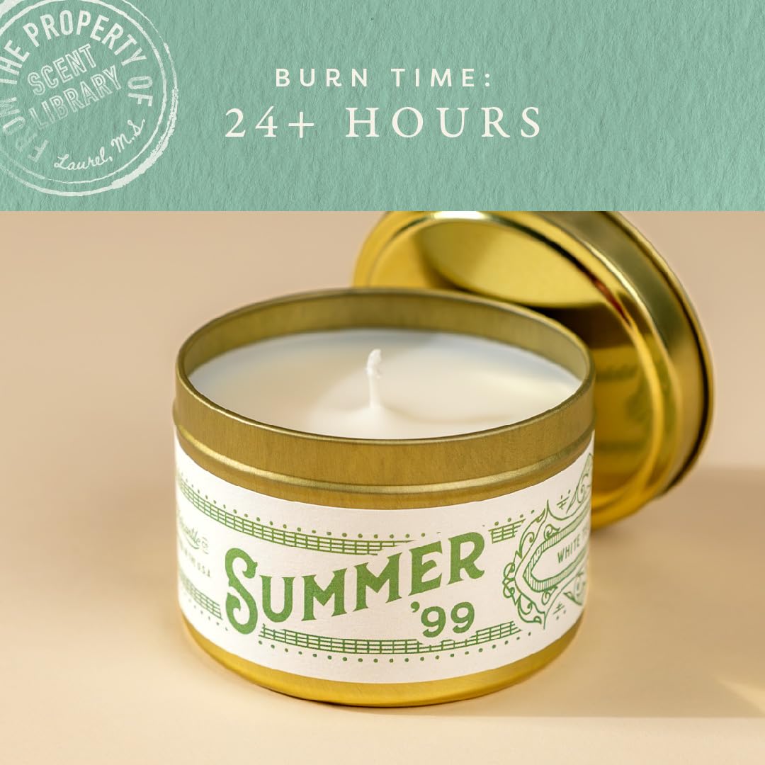Scent Library Summer '99 Scented Candle | Designed by Erin Napier | Soy Wax Blend | Made in The USA by Laurel Mercantile | Long-Lasting 24+ Hour Burn Time (5 oz) | Great Gift for Women and Home