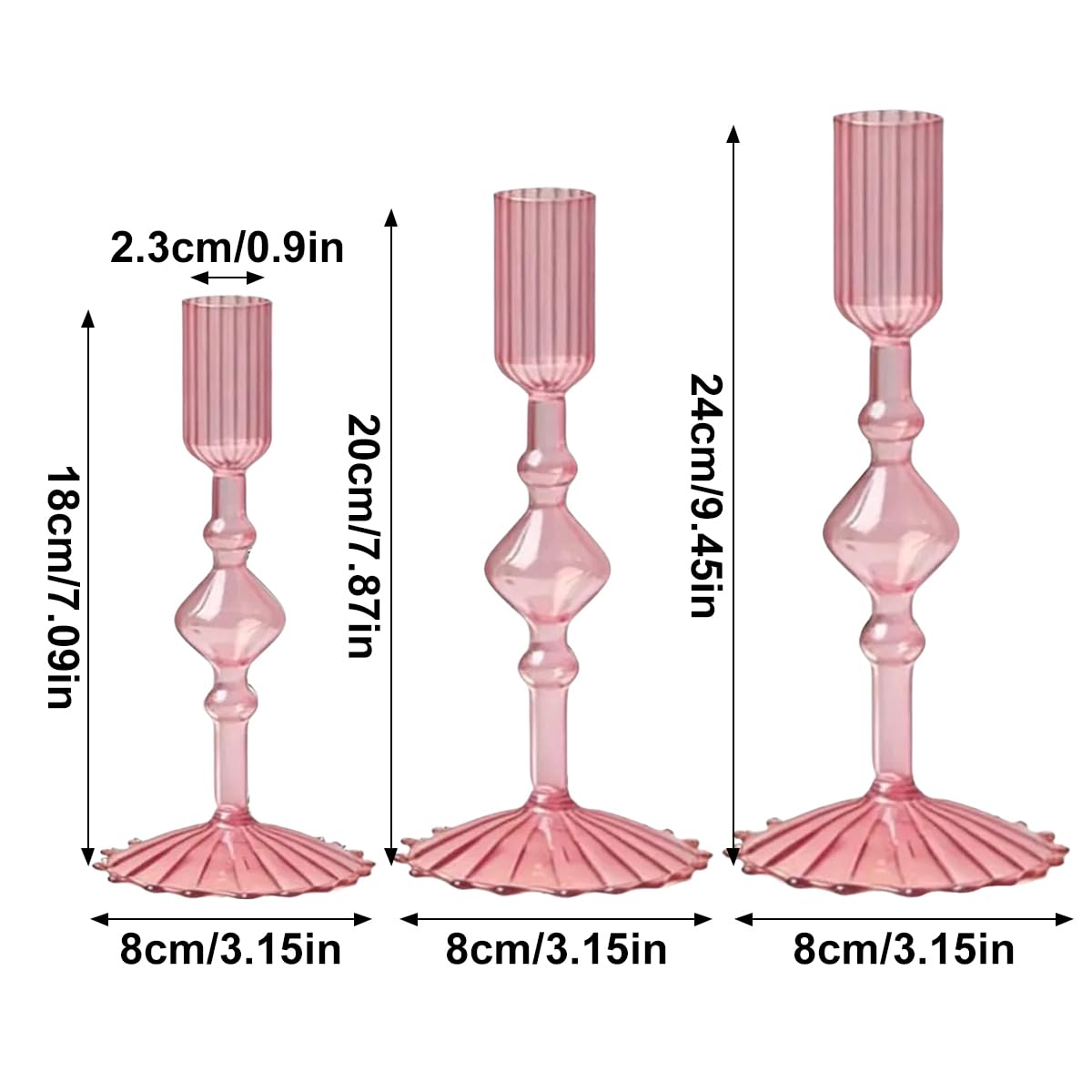 Mineaud 3Pcs Glass Candlestick Holders Glass Taper Candle Holders Groovy Wavy Elegant Candle Stick for Home Party Decoration,Styled-Pink