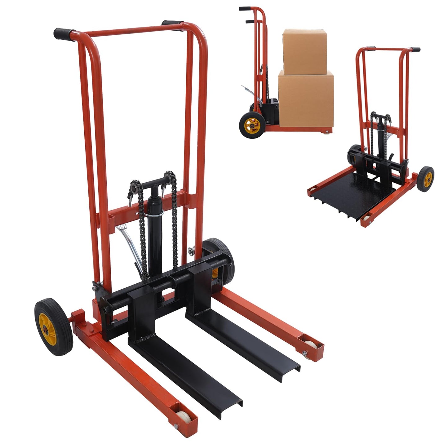 Hydraulic Material Lift Pallet Truck, 577LBS Capacity Adjustable Lift Stacker Heavy-Duty Hydraulic Material Lift Winch Stacker Forklift w/Removable Lifting Plate for Workshops Warehouses Factories