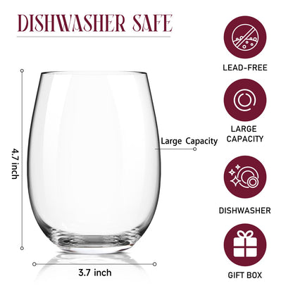 CHENGO Stemless Wine Glasses Set of 4 for Daily Use, 18oz Premium Stemless Red or White Wine Crystal Glass, No Stem Wine Glasses, Gifts for Wedding, Anniversary, Hosting, Birthday