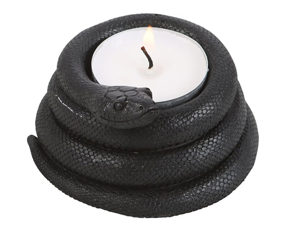 Ebros Gift Wicca Witchcraft Sorcery Dark Magic Black Coiled Serpent Snake Tea Light Votive Candleholder Figurine Reptile Snakes Occult Tea Light Candle Holder (1)