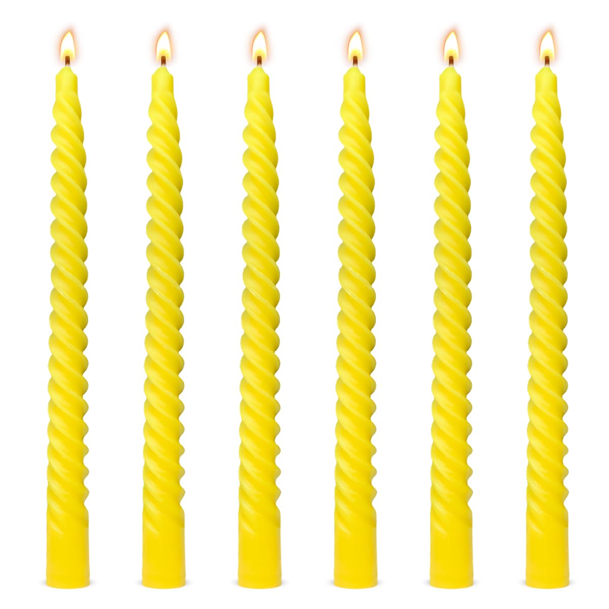 6 Pack 10 Inch Yellow Spiral Taper Candles for Summer Spring Home Decoration, Unscented Dripless Twisted Candlesticks for Dinner Birthday Party Outdoor Gathering and Easter