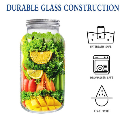 eleganttime 128 oz Mason Jars Extra Wide Mouth 2 Pack, 1 Gallon Glass Large Jars with Airtight Lid, Safe for Food Storage,Curing, Fermentation and Preservation(Not standard wide mouth)