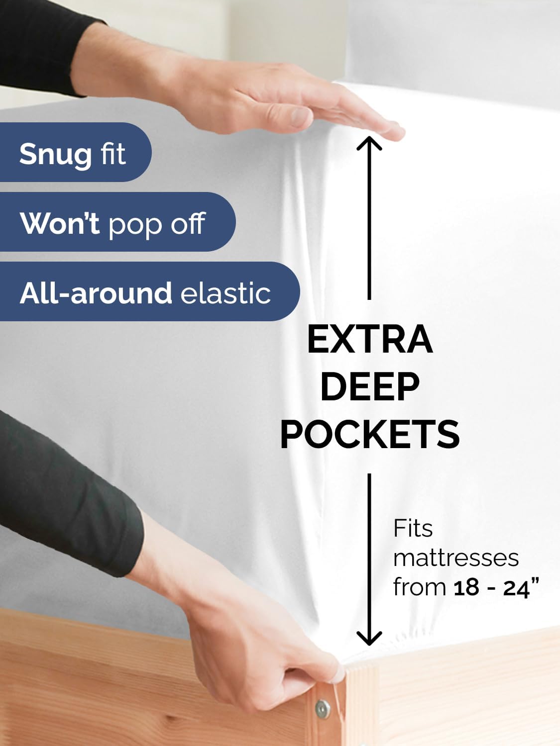 Skiennix Extra Deep Full Sheet Set - 6 Piece Breathable Cooling Bedding - Soft Wrinkle-Free White