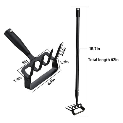 Elegital Hoe Garden Tools with Rake Tiller,30-62 inch Adjustable Long Handle Stirrup Hoe Rake,Hand Hoe/Sickle,Heavy Duty Rake Tiller for Digging,Weeding and Loosening Soil