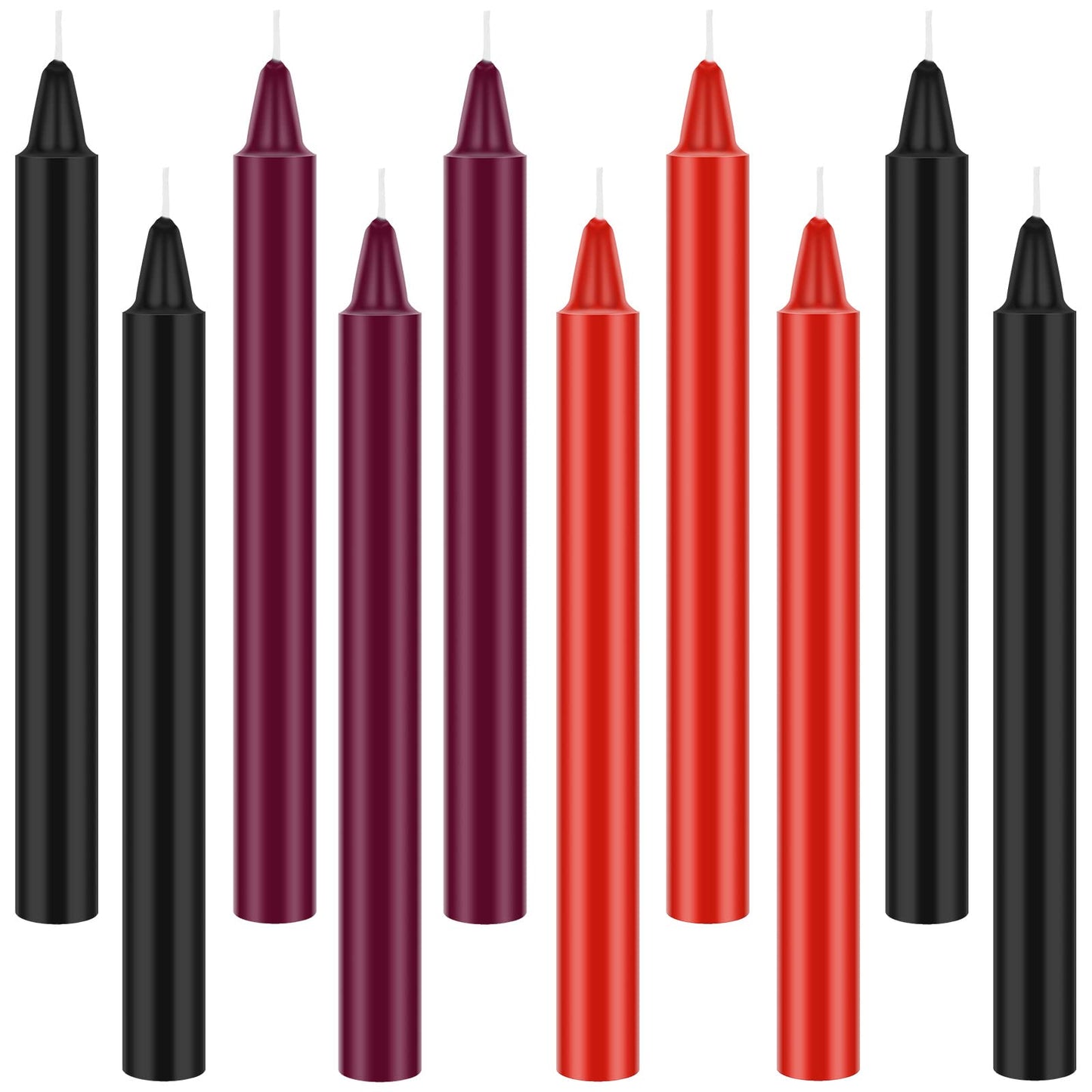 Boao 10 Pieces Low Temperature Candles Wax Low Heat Dripping Candles for Wedding Valentine Gift Decorations Supplies(Red, Black, Purple)