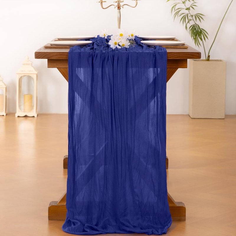 Socomi 6pcs Royal Blue Cheesecloth Table Runner Boho Rustic Gauze 120 inch 10FT Cheese Cloth Sheer Runner for Wedding Party Baby Shower Birthday Home Decor Holiday Decorations