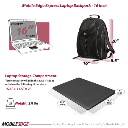 Mobile Edge Express 2.0 Laptop Backpack for Men and Women, Compatible with PC and Mac Laptops 16-17 Inch, Travel Work Business Computer Bag, MEBPE32, Black with Royal Blue Trim
