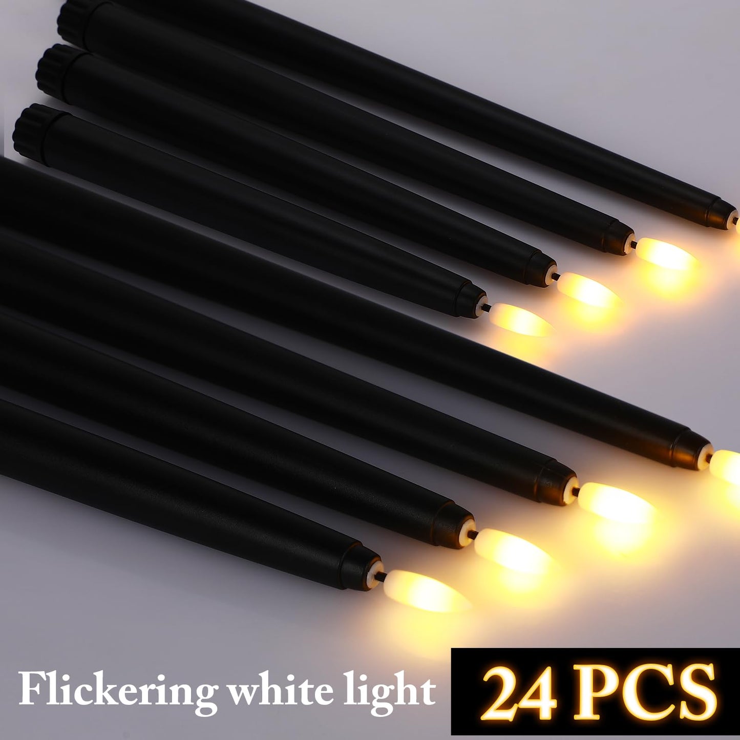 Rossesay 48 Pcs Flameless LED Taper Candles Battery Operated Candles 4 Sizes of 8.5'', 9.65'', 10.83'', 12.8'' Flameless Candlesticks Flickering for Halloween Christmas Church Wedding(Black)