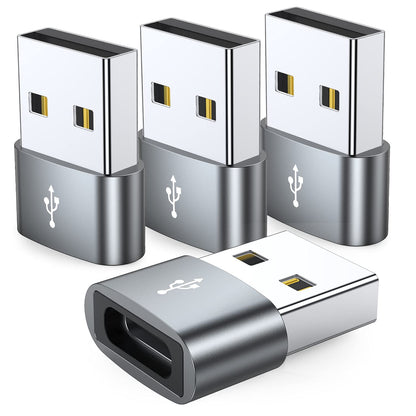 JXMOX USB C Female to USB Male Adapter 4-Pack, Type C to USB A Charger Cable Converter,Compatible with iPhone 11 12 13 14 15 16 Plus Pro Max,iPad Pro Air 4 Mini 6,Samsung Galaxy S24 S23 S22 S21,Pixel