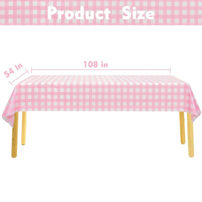 Kesfey 3 Packs Pink Gingham Tablecloth Pink and White Checkered Tablecloths 54 x 108 Inches Disposable Plastic Gingham Tablecovers Waterproof Rectangle Picnic Table Covers for Birthday Party Supplies