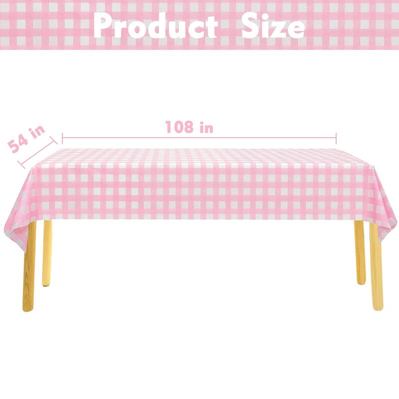 Kesfey 8 Packs Pink and White Checkered Tablecovers 54 x 108 Inches Disposable Party Picnic Table Cloth SpillProof Plastic Gingham Tablecovers for Camping Decoration Party Favors