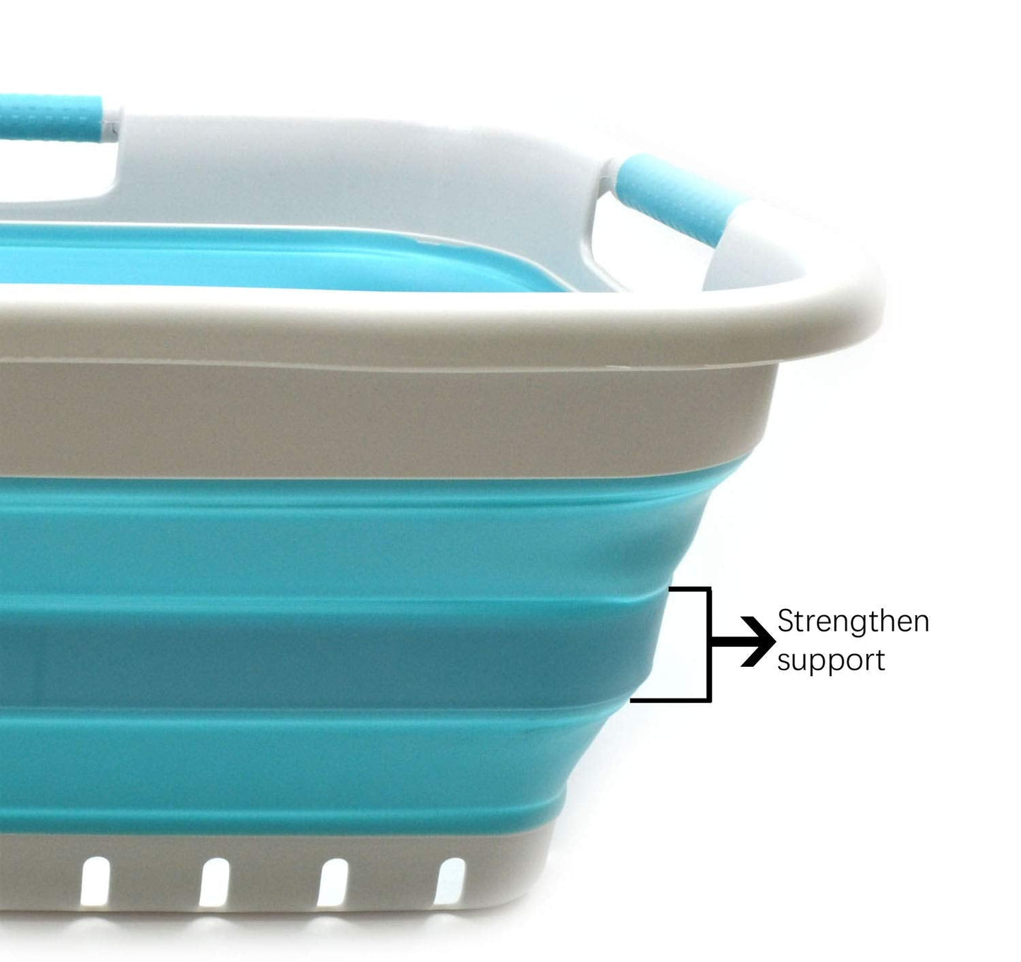 SAMMART 41L (10.8 gallon) Collapsible Plastic Laundry Basket - Foldable Pop Up Storage Container/Organizer - Portable Washing Tub - Space Saving Hamper/Basket (3 handled rectangular, Grey/Bright Blue)