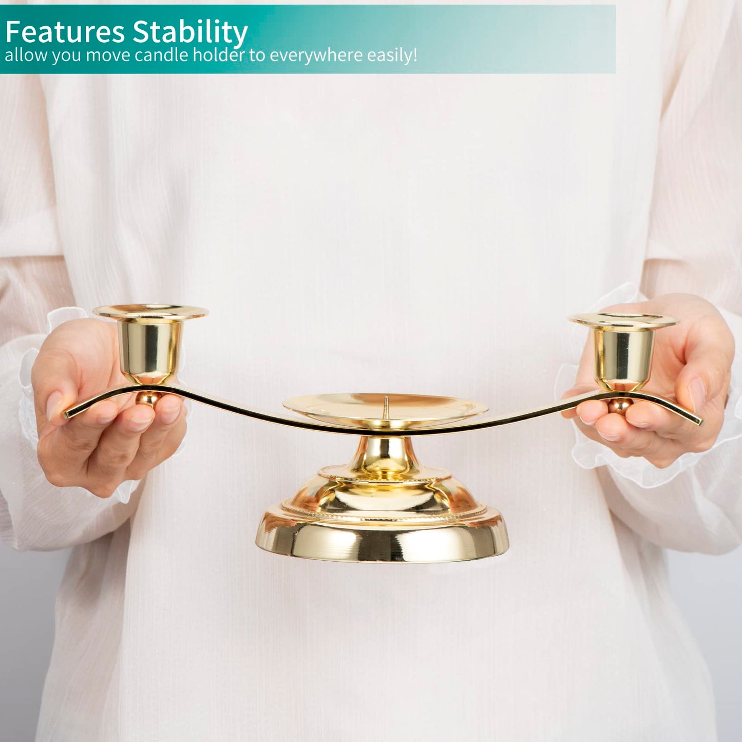 Gold Unity Candle Holder for Wedding and Gifts, ARCHOBAN 3-Candle Design Candle Holder with Stabilizing Pin and Side Support Pegs, Perfect for Unity Candles for Wedding, Anniversaries.