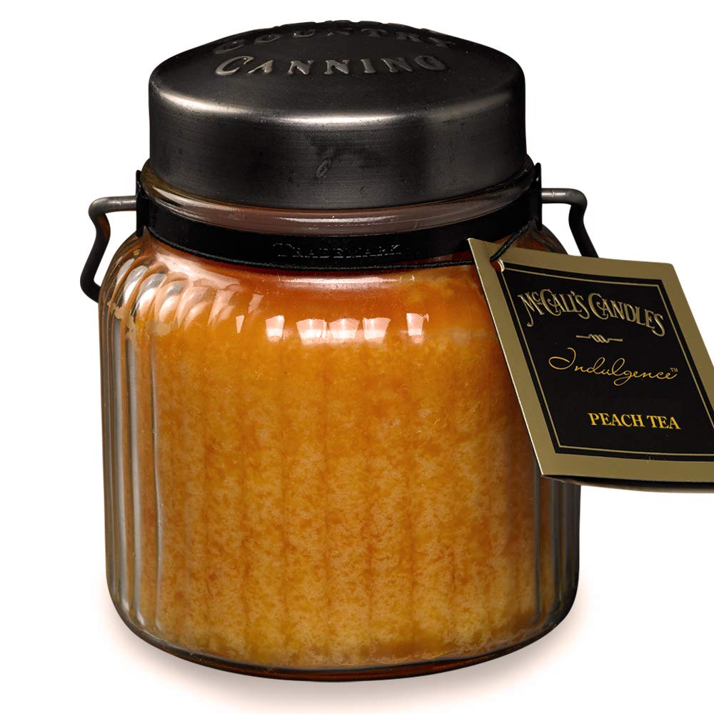 McCall’s Candles | Peach Tea | 18 oz Scented Candle | Indulgence Collection | USA-Poured | Double Wick | Grooved Jar with Carrying Handle | Porch-Side Citrus & Herbal Fragrance