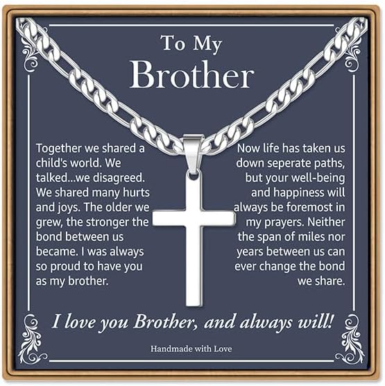 IEFLIFE Easter Basket Stuffers - Cross Necklace Easter Gifts for Men Boys Silver Figaro Chain Cross Necklace Jewelry Christian Baptism Gifts for Boys Birthday Gift for Dad Husband Son Grandson