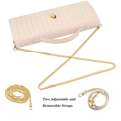 VESTURINA Clutch Purses for Women, Woven Evening Leather Crossbody Purse Shoulder Bag for Wedding Party (Beige)