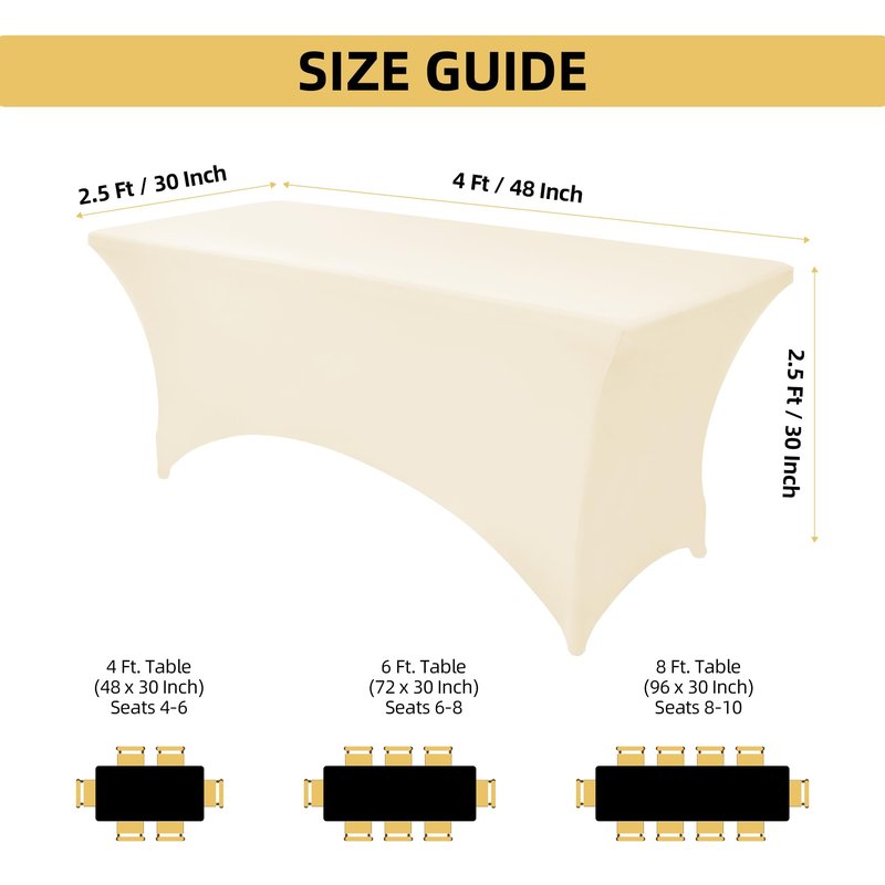 ZarzaaSik 10-Pack 4ft Spandex Table Covers for Rectangular Folding Tables - Wrinkle Resistant Stretch Tight Table Cloths - Fitted Table Protector for Parties, Trade Shows, Banquet, and Wedding