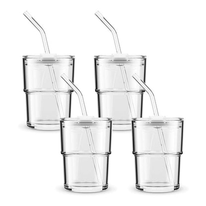 BLUEPOLAR 13 oz Tumbler Water Glass, Water Bottle with Straw and Dustproof Lid, Coffee Ice Cup Double Wall Insulated Glass Cup (White-4pack)