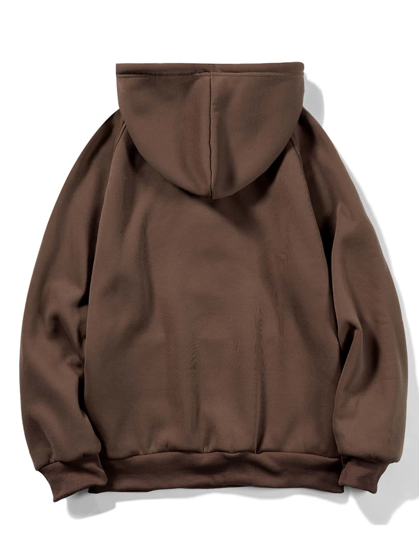 Floerns Men's Graphic Print Long Sleeve Drawstring Hoodie Pullover Sweatshirt Coffee Brown L