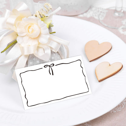 Whaline 100Pcs Bow Place Cards 2 x 3.5 Inch Cute Black Bow Knot Tent Name Cards Blank Seat Assignment Labels for Coquette Birthday Party Table Setting Supplies