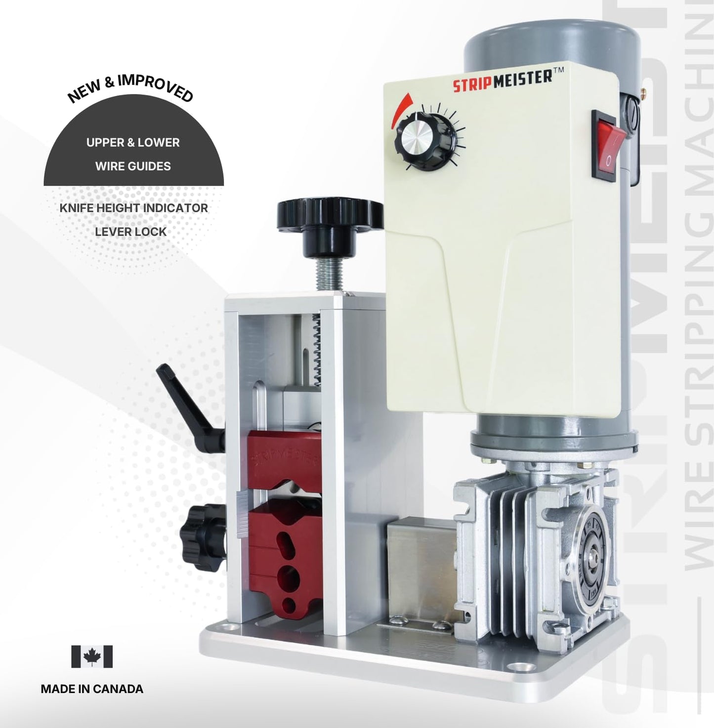 StripMeister E500 Pro Electric Automatic Wire Stripping Machine, Copper Wire Stripper Up To 1.25 inch Diameter, Ultra Grip Feeders, High Torque Variable Speed DC Motor, Fine 0.004 in Adjustment