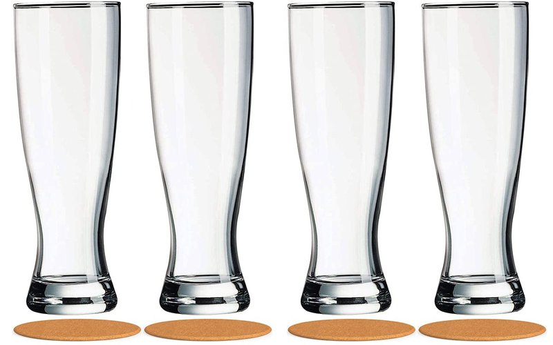 AMZ Empire 16 oz Pilsner Beer Glasses Set of 4, Classic Drinking Beer Glass, Premium Strong and Sturdy Glassware with Coasters