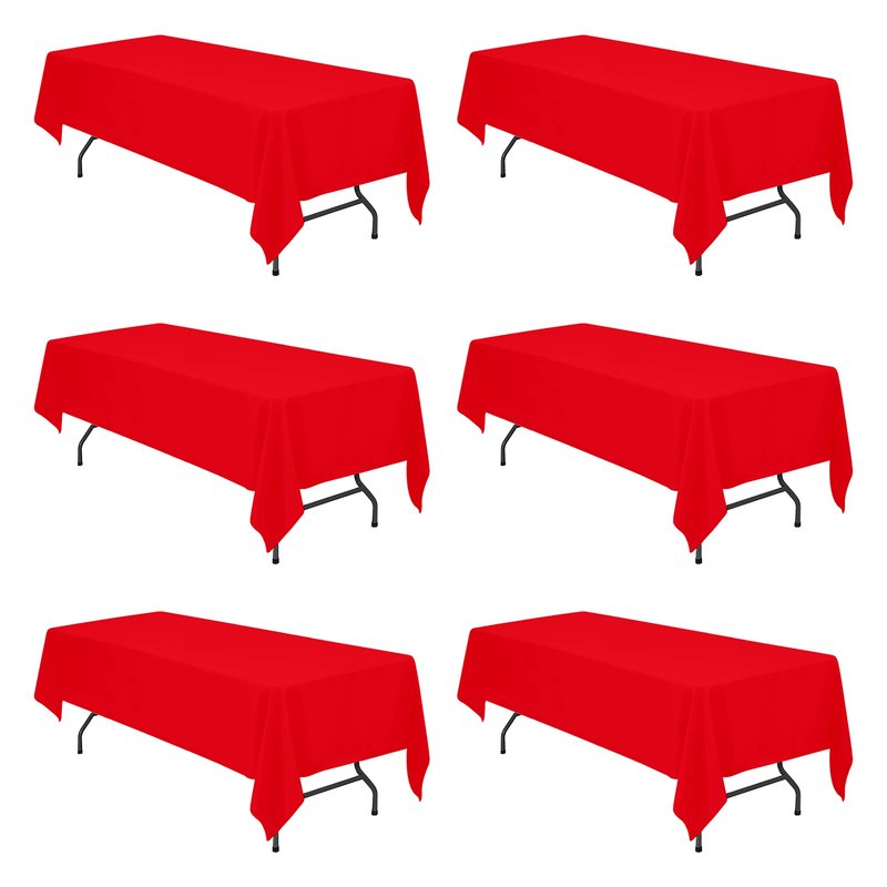 BRILLMAX 6 Pack Red Tablecloths 60 x 126 Inch for 8ft Rectangle Tables - 150 GSM Polyester Fabric, 15" Standard Drop, Water, Stain & Wrinkle Resistant Cloth Cover for Wedding Banquet Dining Buffet