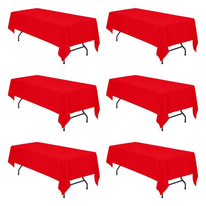 BRILLMAX 6 Pack Red Tablecloths 60 x 126 Inch for 8ft Rectangle Tables - 150 GSM Polyester Fabric, 15" Standard Drop, Water, Stain & Wrinkle Resistant Cloth Cover for Wedding Banquet Dining Buffet